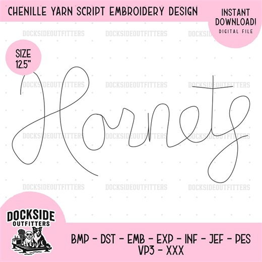 Hornets Chenille Yarn Script Font, 12.5 Inches, Embroidery Letter Set, Digital Download - Etsy