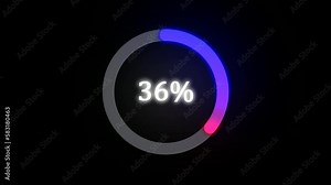 Loading circle animation gradient color rotating ring spinning Circle percentage 0 to 100%full.