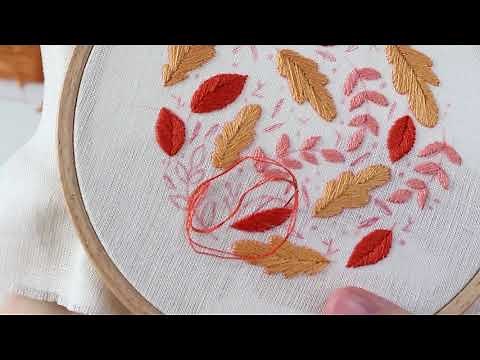 Broder les feuilles d'automne - passé plat, point de bouclette, point lancé & point de nœud