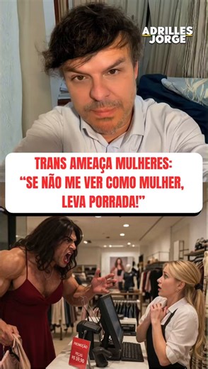 TRANS AMEAÇA MULHERES: “SE NÃO ME VER COMO MULHER, LEVA PORRADA!”.Isso aí é pedido de respeito ou ameaça? Eis o problema da ideologia de gênero: qualquer marmanjo com dois metros de altura, que coloca uma peruca ou mesmo sem peruca, pode se colocar no lugar de ameaçar, agredir verbalmente ou até fisicamente uma mulher, se não for tratado justamente como mulher. Qualquer homem que se coloca como mulher pode entrar em um presídio, pode entrar no esporte feminino, e ai de quem disser o contrário: p