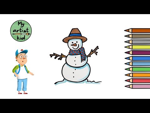 How to Draw a Snowman - Easy drawing, painting and coloring for kids