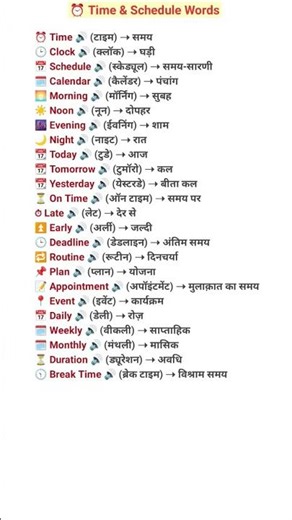 25 Time & Schedule Words | Daily Use English Vocabulary | Hindi Meaning | Shorts #zaidenglishhub #yt