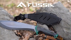 FLISSA Machete, 11'' Fixed Blade Camp Knife, Bolo Machete for Clearing Brush, Patented Shock Absorbing Air Tech Handle, Ideal for Gardening, Bushcraft and Outdoor, Molded Sheath Included