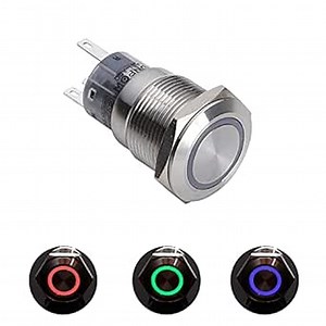 19mm Tri-Color (RGB) Latching 12V Ring LED Illuminated,Stainless Steel Push Button Switch