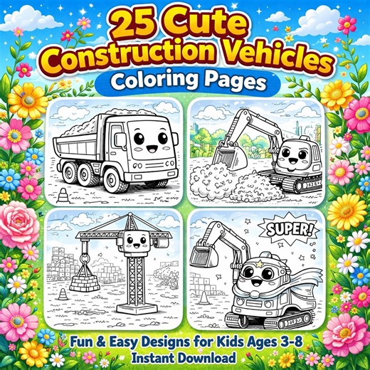 Construction Vehicle Coloring Book for Kids Ages 3-8 Printable PDF Truck Coloring Pages Kids Activity Book Instant Download 25 Pages - Etsy