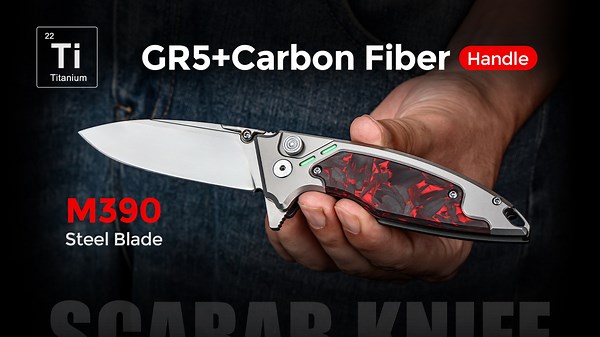 The Scarab 2.0: Ti &amp; Carbon Handle With M390 Blade EDC Knife