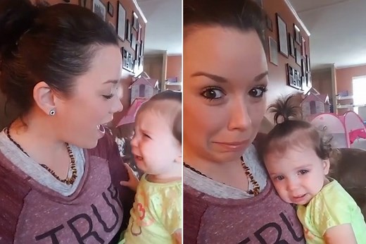 Baby bursts out crying whenever her mom sings