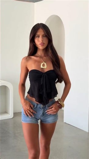 The Perfect🥀Our ORION Tie Front Tube Top+ Denim Short🖤#fashion #model #beauty #style #outfit #shorts