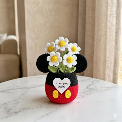 Mickey Mouse Crochet Flower Pot for Mom, Handmade Daisy Knitted Plant Decor, Love You Mom Gift, Disney Fan Mother's Day Gift Y-06032603 - Etsy