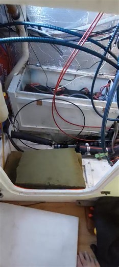 Let's remove the battery box and batteries to make room for the new motor, oh the hood of boat life lol, but we would not have it any other way | Sailing Marilyn Kaye