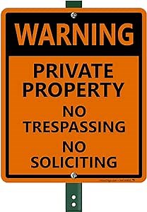 SmartSign "Warning - Private Property, No Trespassing, No Soliciting" LawnBoss® Sign | 10" x 12" Aluminum Sign With 3' Stake
