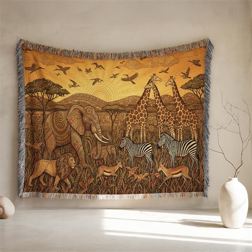 Afro Bohemian Woven Blanket: African Savanna Tapestry, 100% Cotton - Etsy