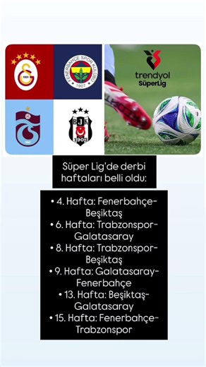 Süper Lig’de derbi haftaları belli oldu
