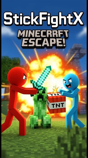 "StickFightX Minecraft Escape | Epic 2D Stickman Animation ⚔️🤣 Explosive Adventure #Shorts"