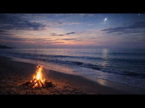 8 Hours Beach Campfire Ambience 🔥 Ocean Waves & Crackling Fire for Sleep & Relaxation