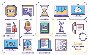 Line icon set vector illustrations of technologies powered by...