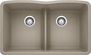 BLANCO, Truffle 442072 DIAMOND SILGRANIT 50/50 Double Bowl Undermount Kitchen Sink with Low Divide