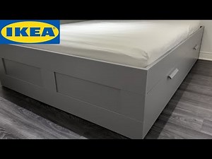 IKEA BRIMNES Bed frame with storage, gray/Luröy Assembly instructions & Unboxing