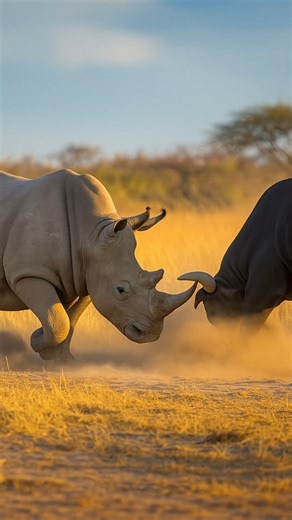 Rhino vs Bull | Epic Cinematic Wildlife Showdown on the African Savanna #shorts #aiart