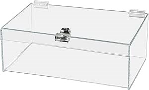 Acrylic Locking Display Case with Keys 12" x 9" x 5" Clear Plexiglass Rectangular Countertop Box with Lid for Artifacts Antiques Collectibles Jewelry Currency and Coins by Marketing Holders