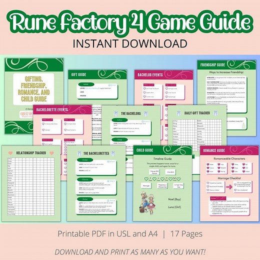 Rune Factory 4 Gift Guide | RF4 Gifts | RF4 Raise Friendship Levels | Rune Factory 4 Marriage Guide | Characters and Children Guide - Etsy