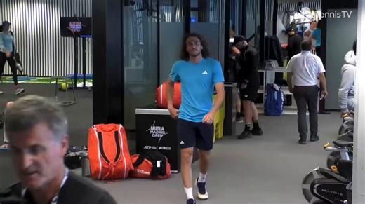 Stef 's pre-match warm-up in Madrid, Spain from yesterdayApril 23, 2026#Tsitsipas