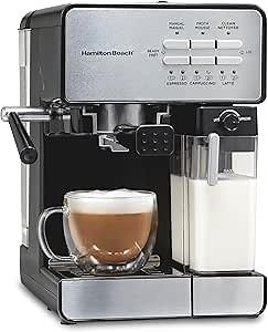 Hamilton Beach Slide and Lock Espresso Machine, Programmable Coffee Maker for Café-Quality Cappuccino & Latte, 15 Bar Pump, Milk Frother Steamer Wand, 70 oz. Removable Reservoir, Black (40750)