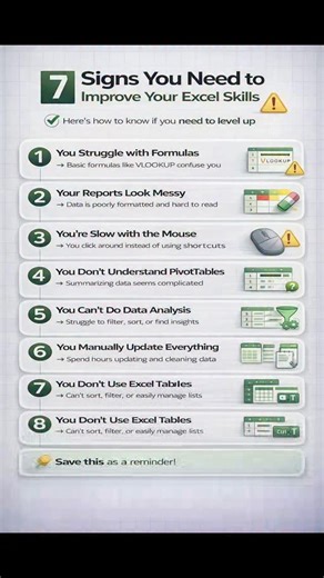 7 Signs You need to improve your Excel skills 👇 #excel #ExcelForBeginners | My Learning Sheet