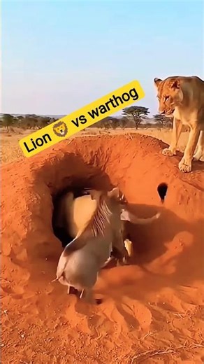 Lion 🦁 vs warthog The hilarious borrow battle chaos #lion #warthogs #trending #shorts
