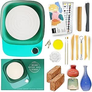 Pottery Wheel for Adults Beginners Kids - 6" Variable Speed Pottery Wheel Tool Kit, RPM Speed Adjustable with Rechargeable Battery, 1.8 Lb Air Dry Clay, Art Supplies, Crafts for Adults Teenager