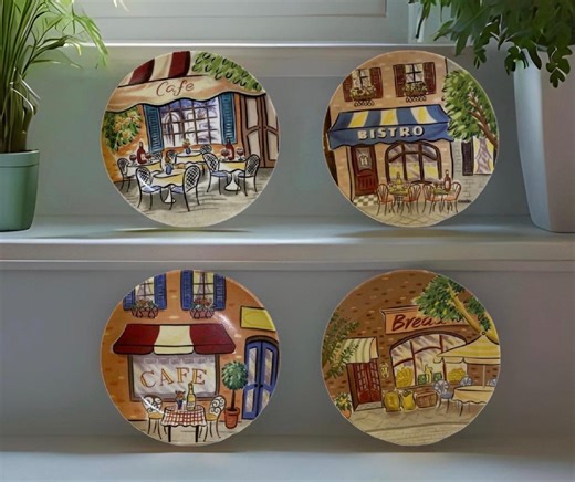 Vintage Avon China Plates (set of 4): Retro Café Bistro Street Scene - Etsy