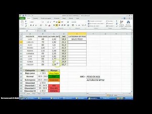 EXCEL FUNCIÓN SI EN CALCULO DEL INDICE DE MASA CORPORAL