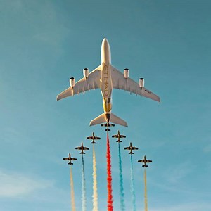More than 7,000 athletes from 200 countries have come together for the Special Olympics World Games Abu Dhabi 2019! What better way to welcome them, than with an A380 flyover alongside our friends from the Al Fursan aerobatic team? | Etihad Airways