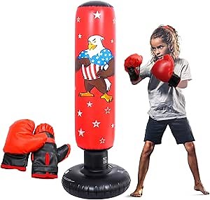 47" Kids Punching Bag with Boxing Gloves, Inflatable Freestanding Boxing Toy for Boys and Girls Ages 3–8, Indoor and Outdoor Sports Toy