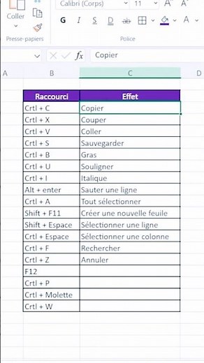 Raccourcis clavier incontournables que tu dois maîtriser #excel #pdevtuto