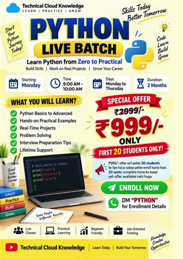 Python Live Batch 🚀 |Learn Python from Zero to Practical | Beginner to Advanced | ₹999 Special Offer