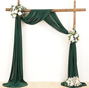 Wedding Arch Draping Fabric 30'' x 18FT Sheer Chiffon Arch Drape Backdrop | 2 Panels Emerald Green Drapes for Summer Wedding Bridal Shower Photo Booth Church Birthday Party Outdoor Decor