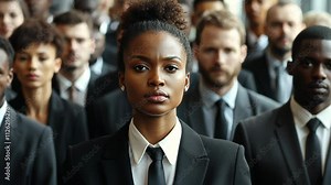 black African American woman serious face standing with other people, black matter and the human rights concept