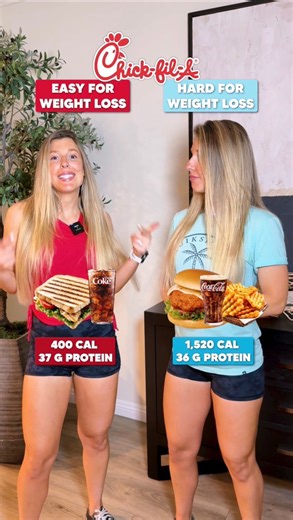 ⬇️ Here are all the low cal swaps! More low cal options on @menufit.app 🍗 Chick-fil-A Spicy Deluxe Sandwich Waffle Fries Large Coke 1,520 cal, 36 g protein Swap: Grilled Chicken Club (no cheese) Diet Coke 400 cal, 37 g protein 🍕 Pizza Hut 3 Slices Pan Cheese Pizza (Large) Diet Coke 870 cal, 36 g protein Swap: 2 Slices Thin & Crispy Chicken Supreme Pizza (Medium) Diet Coke 320 cal, 21 g protein 🌮 Taco Bell Beef Chalupa Supreme Cheesy Fiesta Potatoes Large Baja Blast 960 cal, 21 g protein Swap: