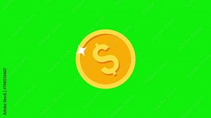Dollar coin animation on green screen. Dollar coin animation with key color. Color key Stock Video