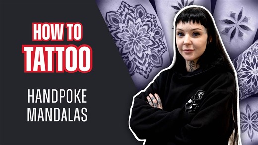 Next up on our road trip to collect the finest tattoo tutorials from our fantastic sponsored artists, we visit Grace Neutral at the new-and-improved Femme Fatale studio in London to watch as she creates this hand poked mandala! Grace showed us around the studio and talked us through how she creates her hand poked masterpieces, including her technique for keeping ink under the skin while she works. Check out the video to watch Grace Neutral as she creates this blackwork mandala through hand pokin