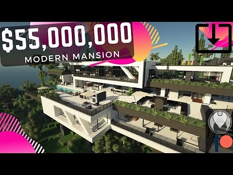 [4K] I Build a $55,000,000 Modern Mansion in MINECRAFT - Ultimate Immersion - [Map Download]