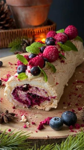 Best Meringue Roulade🫐 Pavlova Roll #pavlova #recipe #dessert