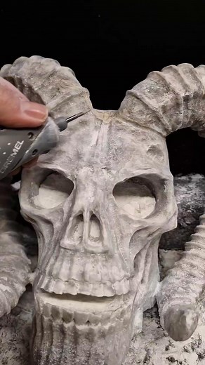 83K views · 1K reactions | One of my favourite things I've made especially as I have not done much carving but it is one of those things that doesn't catch the interest of many unfortunately. Fictional eroding human skull with Ram horns #craftsmanship #sculpture | Broad Landscapes | Facebook