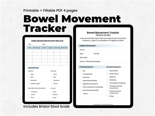 Bowel Movement Tracker Printable, Bristol Stool Scale Log, IBS Poop Tracker, Constipation Journal, Fillable PDF - Etsy