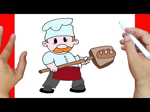 Como dibujar un PANADERO PREPARANDO PAN paso a paso y MUY FACIL - Dibujos para Colorear