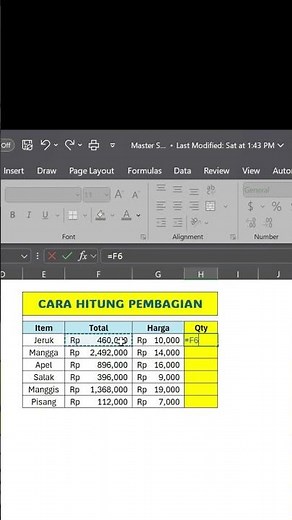 Cara Hitung Pembagian di Excel #belajarexcel #exceldasar #excelpemula #excelpemula #pembagian