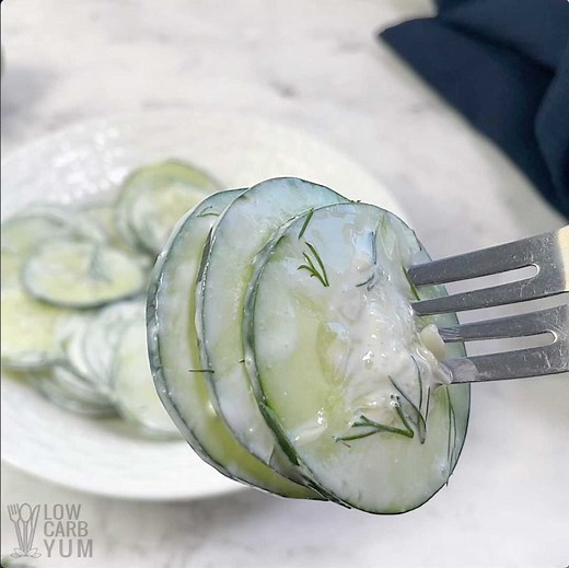 This cucumber dill salad is made with a sour cream and vinegar-based salad dressing. It’s a great way to enjoy cool cucumbers on hot summer days! FULL RECIPE : https://lowcarbyum.com/creamy-dill-cucumber-salad/ | Low Carb Yum