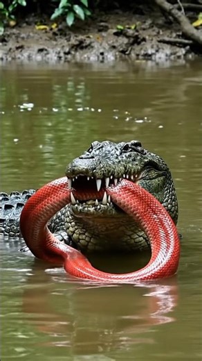 king 👑 crocodile eating red phython 😱 viralreels #viralshor #crocodile #subscribe