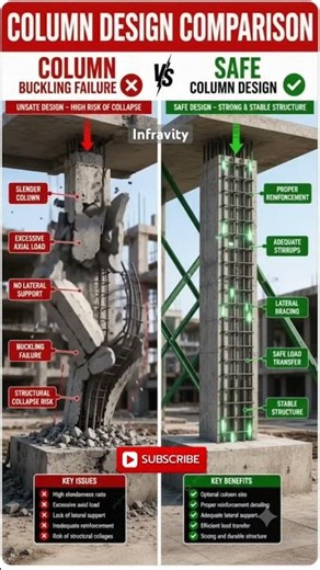 Column Buckling ❌ vs Safe Column Design ✅ | Civil Engineering #shorts s